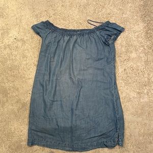 Blue denim off the shoulder mini dress